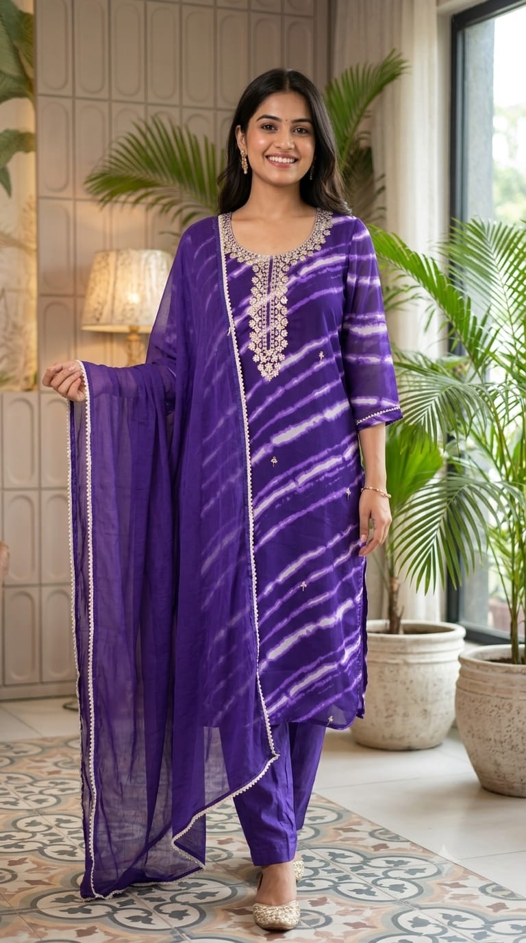 Gotta Touch Traditional Leheriya Pur Soft Georgette Full Suit Set With Dupatta- 15165