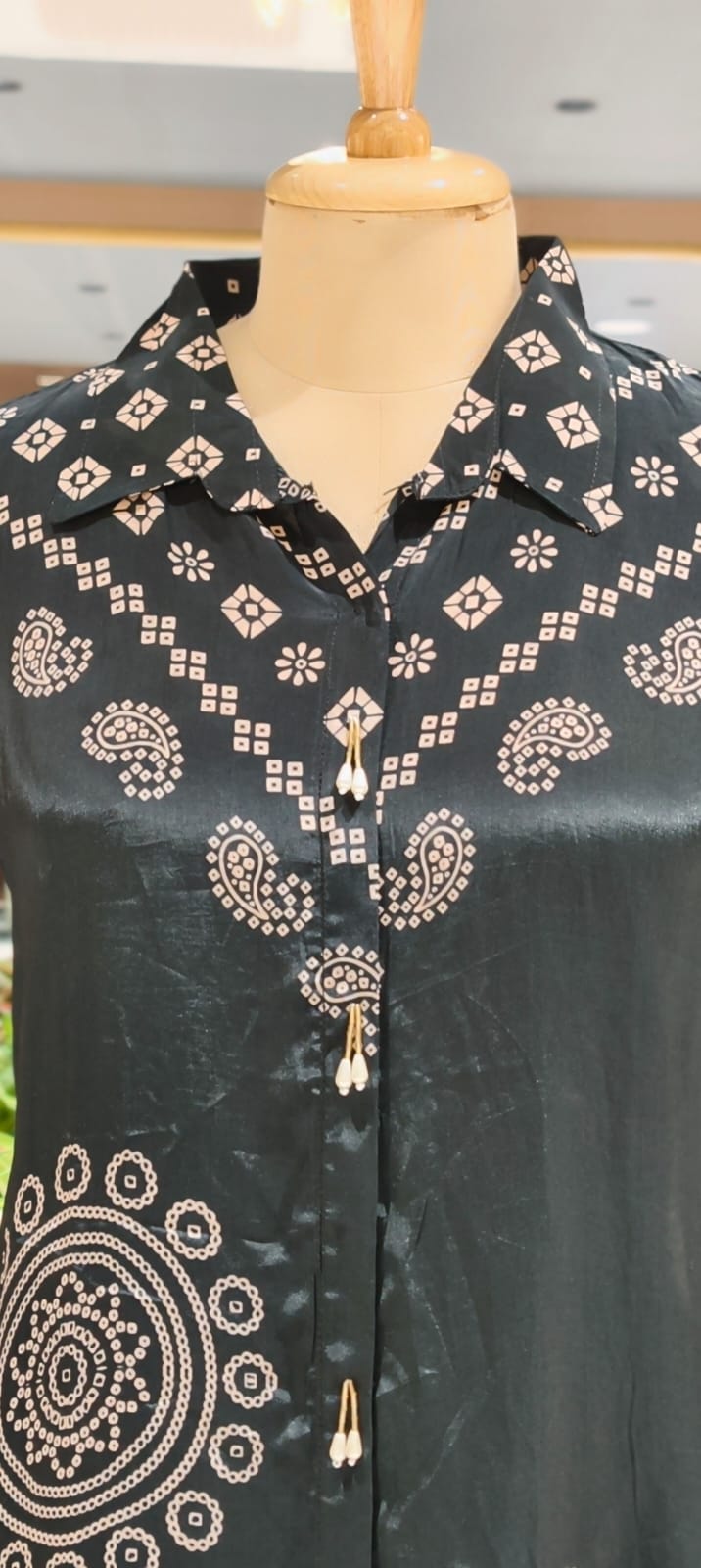 Midnight Glam Bandhej Printed Flowy Casual Crepe Shirt- 15323