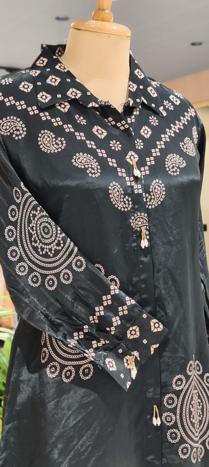 Midnight Glam Bandhej Printed Flowy Casual Crepe Shirt- 15323