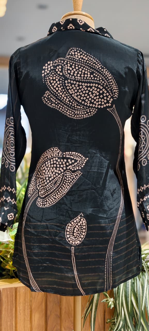 Midnight Glam Bandhej Printed Flowy Casual Crepe Shirt- 15323