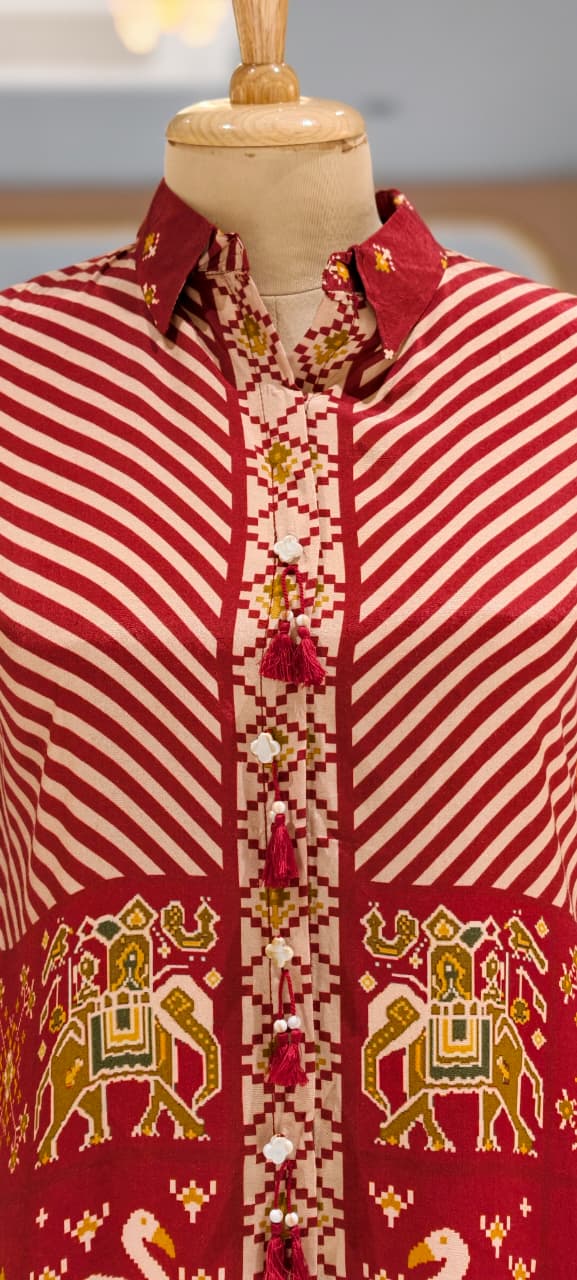 Vibrant Striped Abstract Print Causal Wear Crepe Shirt- 15323