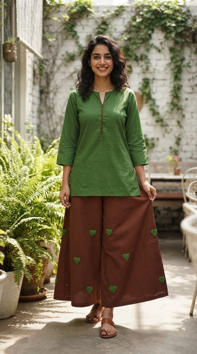 Minimal Prints Dual Tone Solid Co-Ord Set In Cotton Fabric- 15120