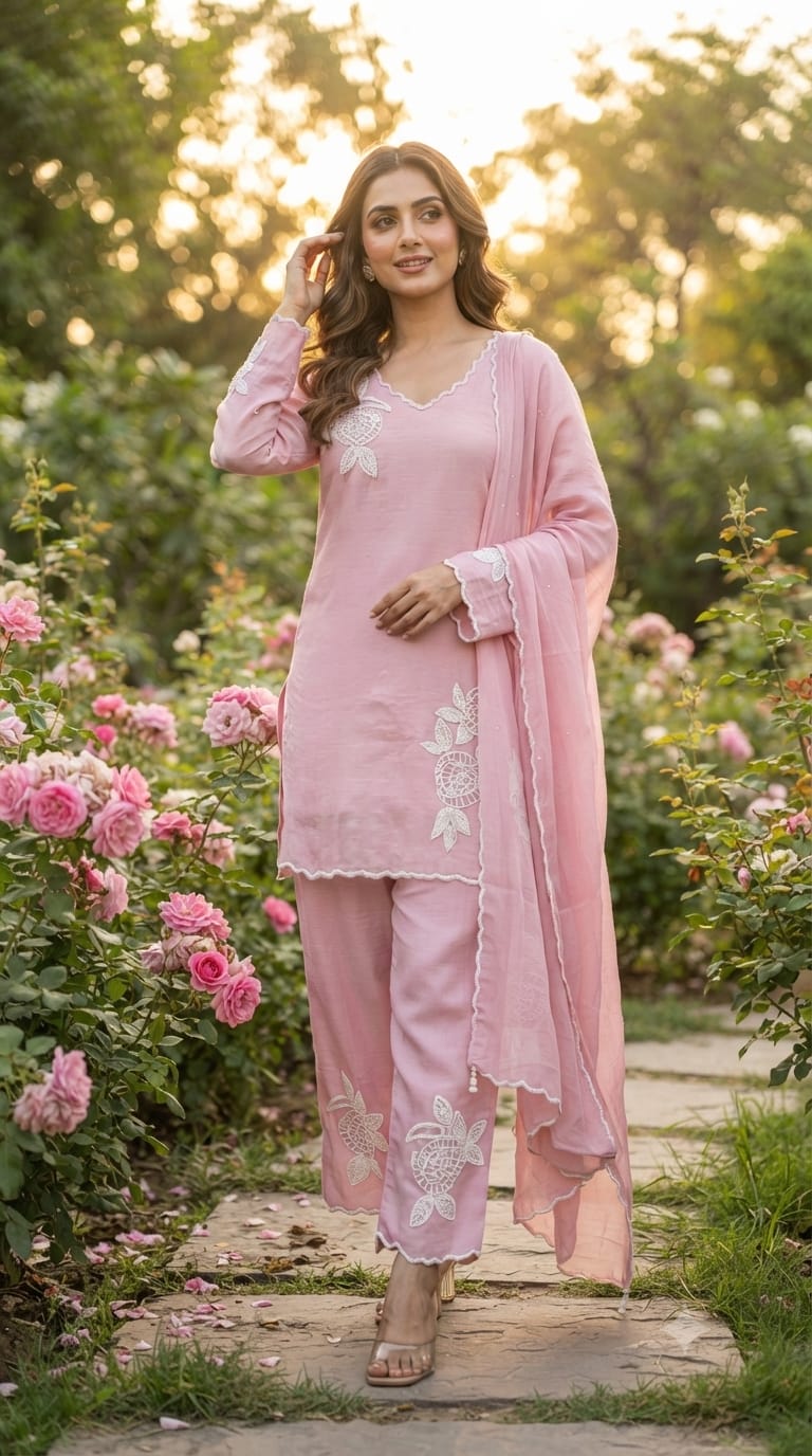 Elegant Tiny Cut-Dana Embellished Banarasi Mul Chanderi Full Suit Set With Dupatta