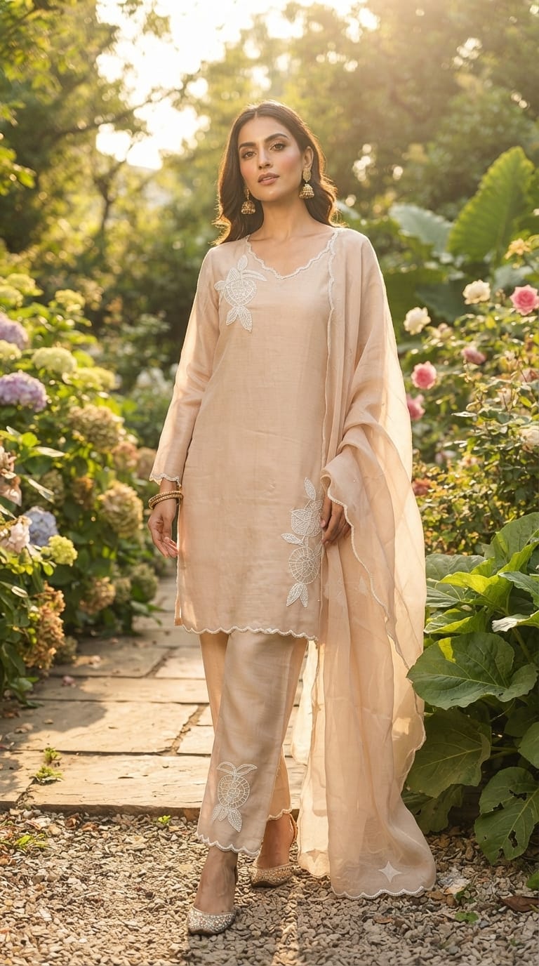 Elegant Tiny Cut-Dana Embellished Banarasi Mul Chanderi Full Suit Set With Dupatta
