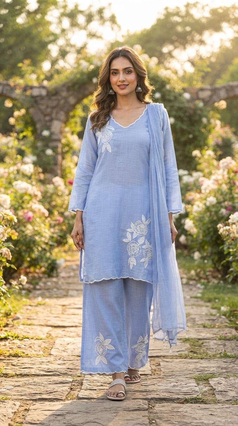 Elegant Tiny Cut-Dana Embellished Banarasi Mul Chanderi Full Suit Set With Dupatta
