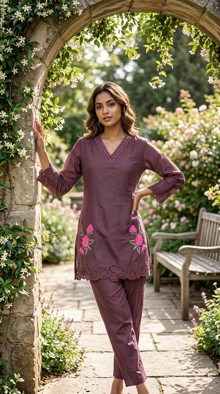 Weavy Crosia Neckline Beautiful Floral Embroidered Banarasi Mul-Chanderi Co-Ord Set- 15467