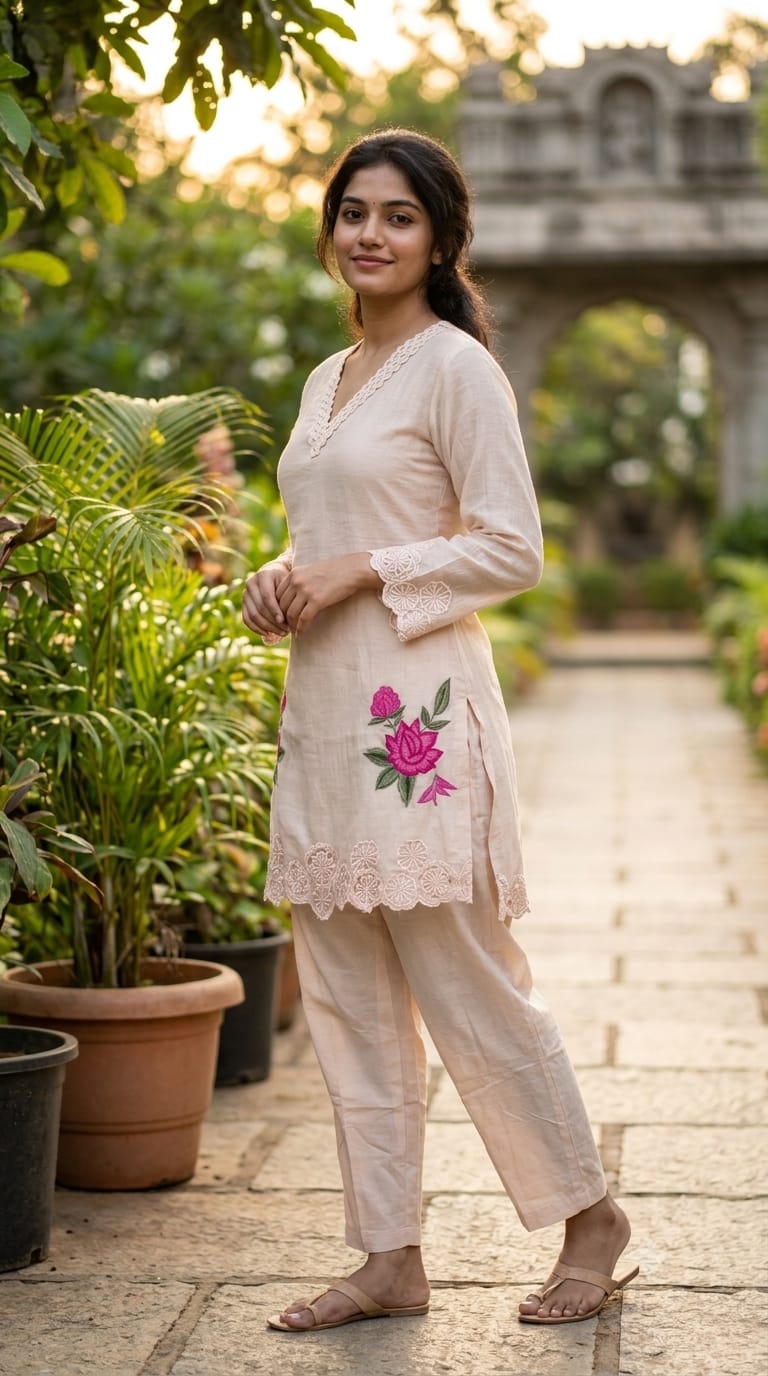 Weavy Crosia Neckline Beautiful Floral Embroidered Banarasi Mul-Chanderi Co-Ord Set- 15467