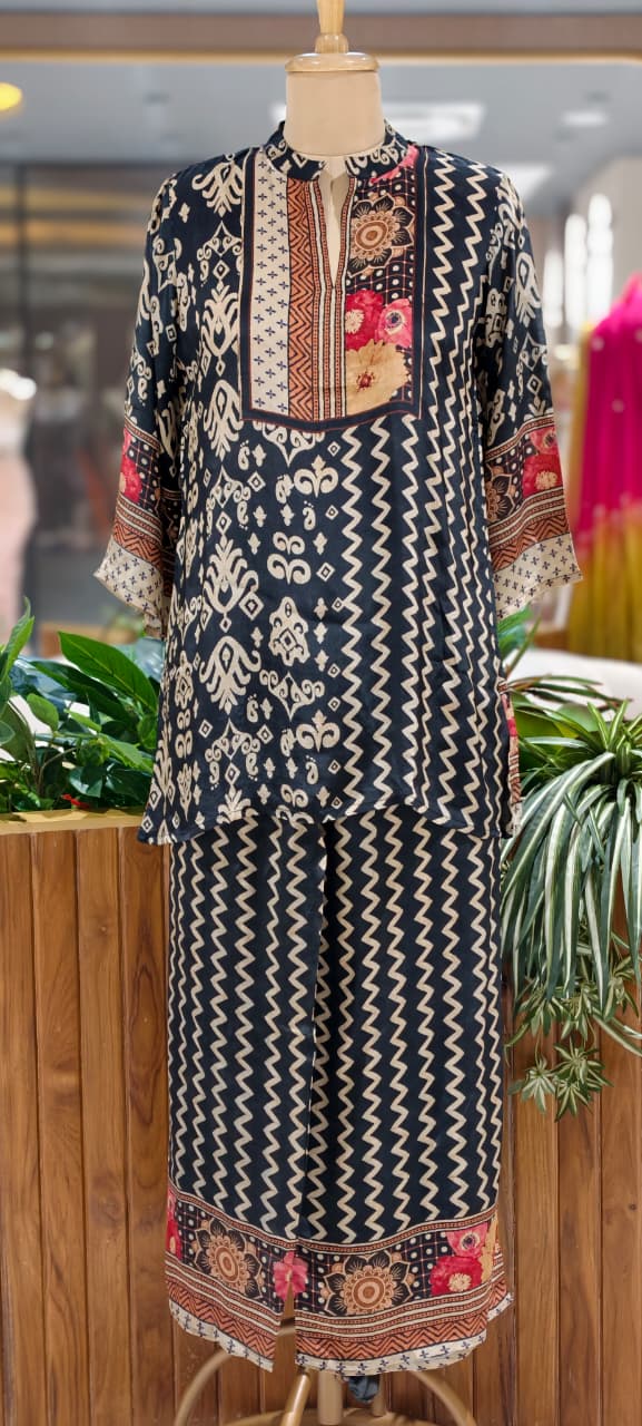 Colorful Multiprints Flowy Crepe Light Weight Casual Co-Ord Set- 15473