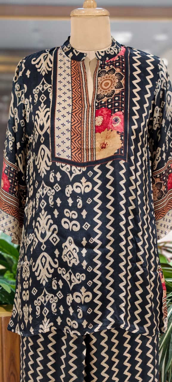 Colorful Multiprints Flowy Crepe Light Weight Casual Co-Ord Set- 15473