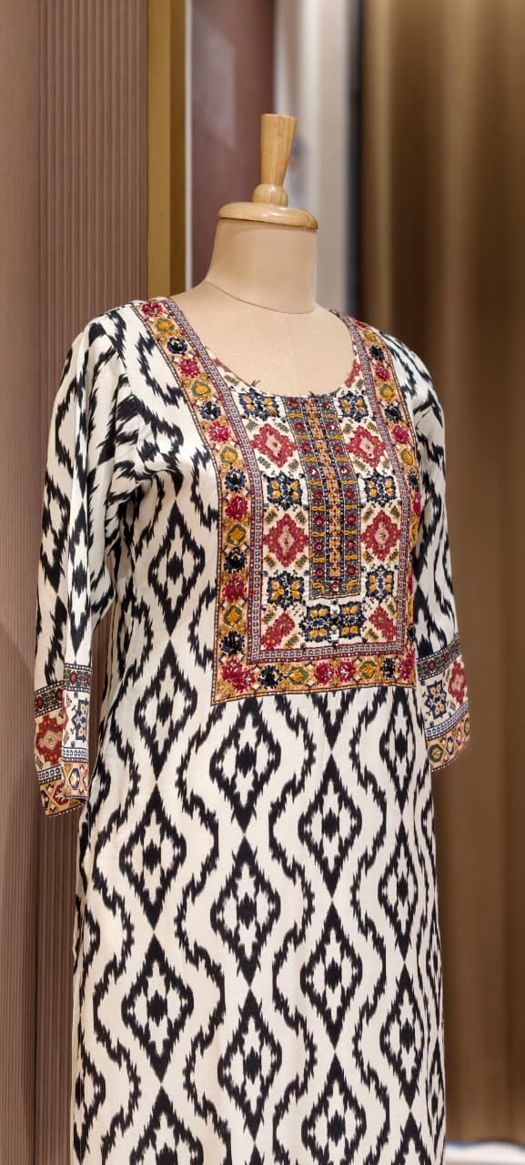 Beautiful Highlights Multi Prints Slub Linen Full Suit Set With Dupatta- 15469