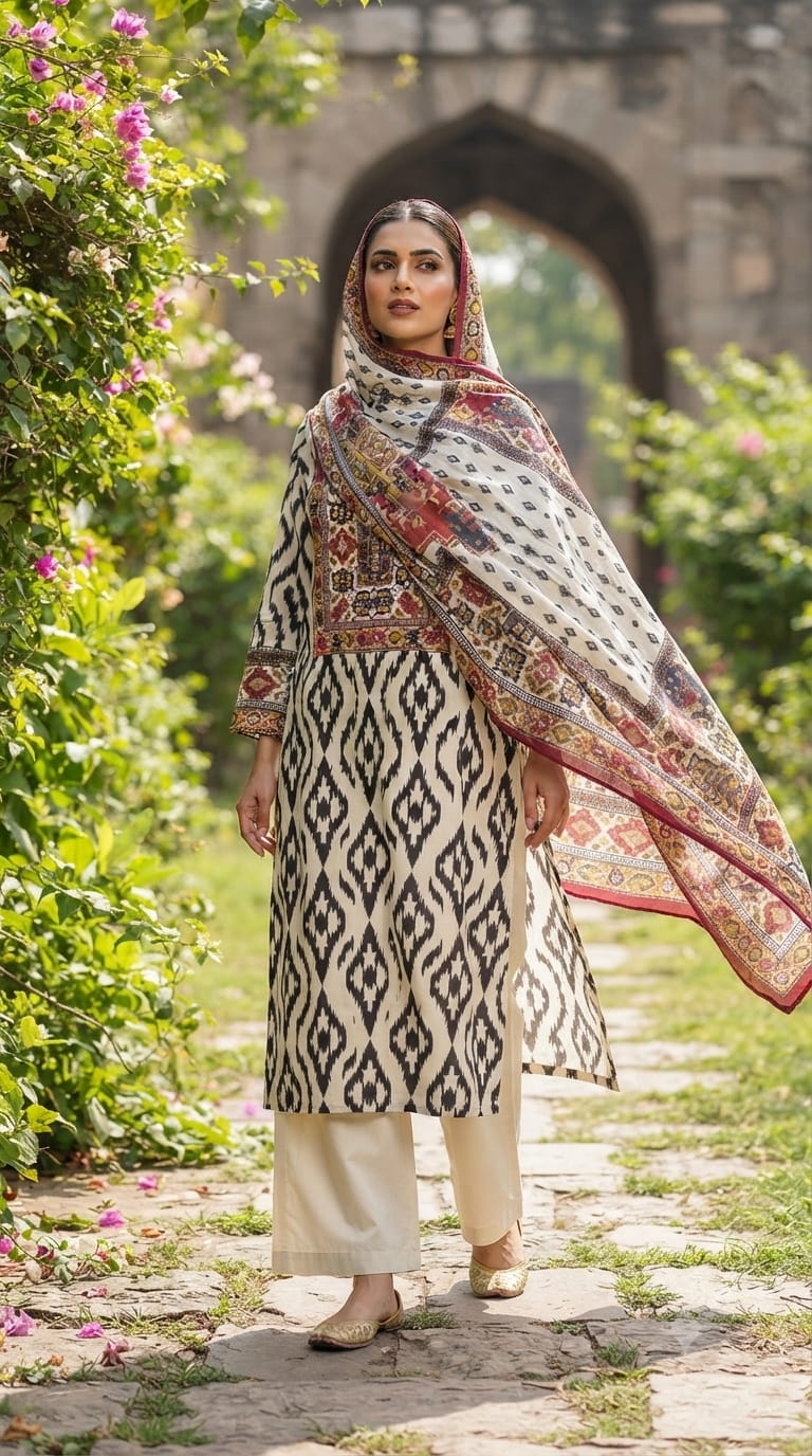Beautiful Highlights Multi Prints Slub Linen Full Suit Set With Dupatta- 15469