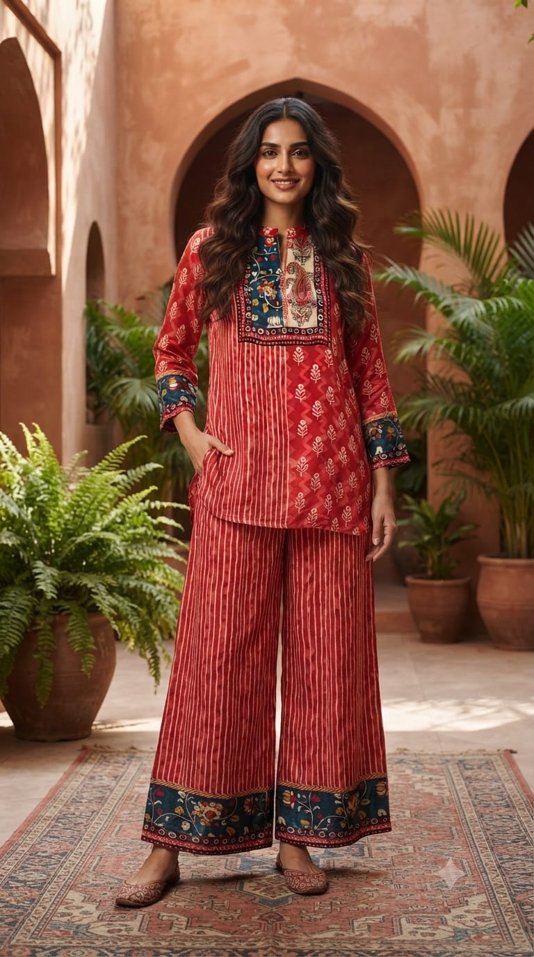Colorful Multiprints Flowy Crepe Light Weight Casual Co-Ord Set- 15473