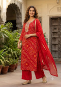Georgette Bandhani Print Embroidered Full Suit Set with Dupatta And Bottom- 15482