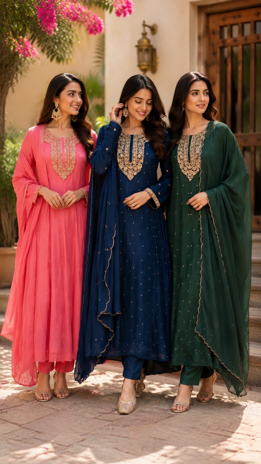 Heavy Embroidered Zardosi Front Neckline Chinon Anarkali Full Suit Set With Dupatta- 15503