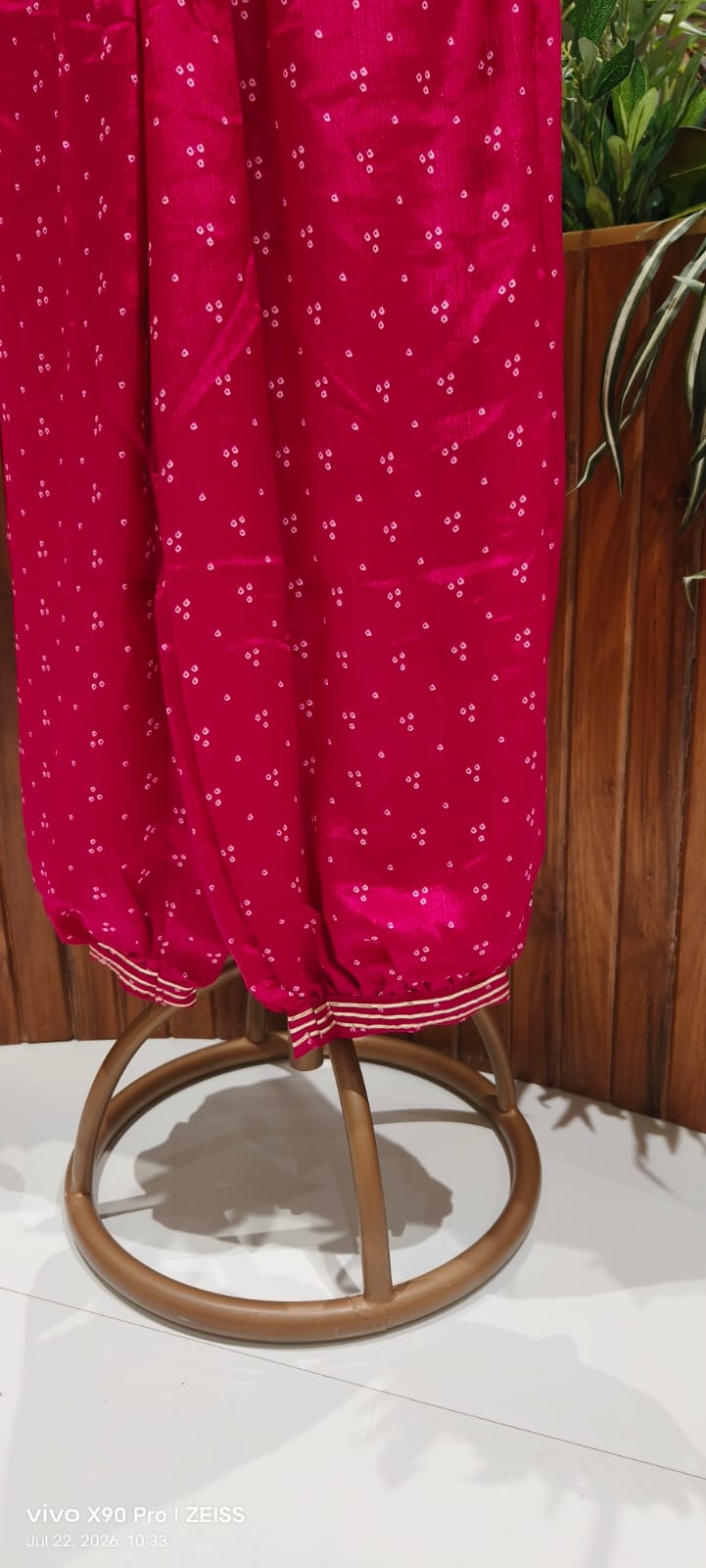 Embellished V-Neck Premium Semi Chinon Bandhani Print Kaftan Set with Balloon Pant- 15486