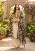 Black & Off-White Crepe Chevron Printed Kurta Set with Mirror Work Full Suit Set