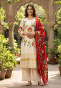 Premium Ivory Peacock & Floral Printed  Straight Kurta Full Suit Set