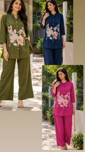 Cross Stitch Thread Embroidery Casual Wear Cotton Co-Ord Set- 15706