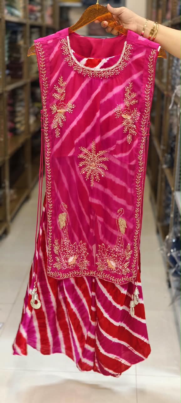 Festive Elegance Vibrant Leheriya Buster With Detechable Outer & Palazzo Bottom- 16069