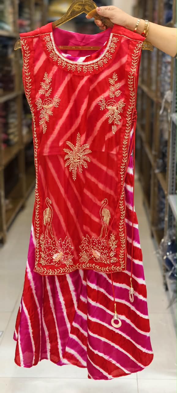 Festive Elegance Vibrant Leheriya Buster With Detechable Outer & Palazzo Bottom- 16069