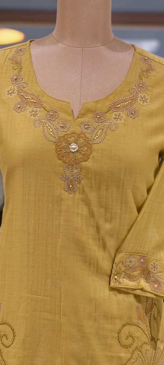 Intricate Embroidered Elegance Surat Mul-Chanderi Straight Full Suit Set With Dupatta- 16085