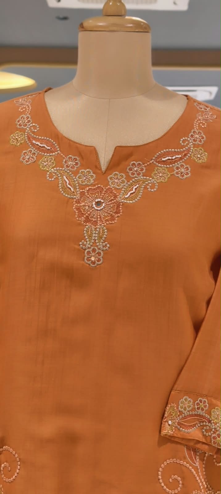 Intricate Embroidered Elegance Surat Mul-Chanderi Straight Full Suit Set With Dupatta- 16085