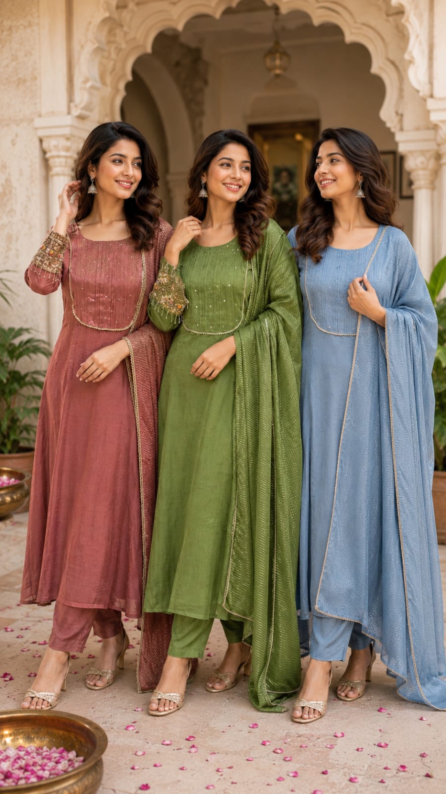 Elegant Classic Antique Figure Hand Emroidery Work Crush Tissue Anarkali Full Suit Set With Dupatta- 16128