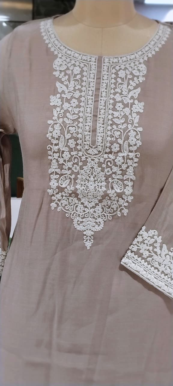 Chikankari Inspired Embroidery Soft Tone Surat Mul-Chanderi Co-Ord Set- 13411