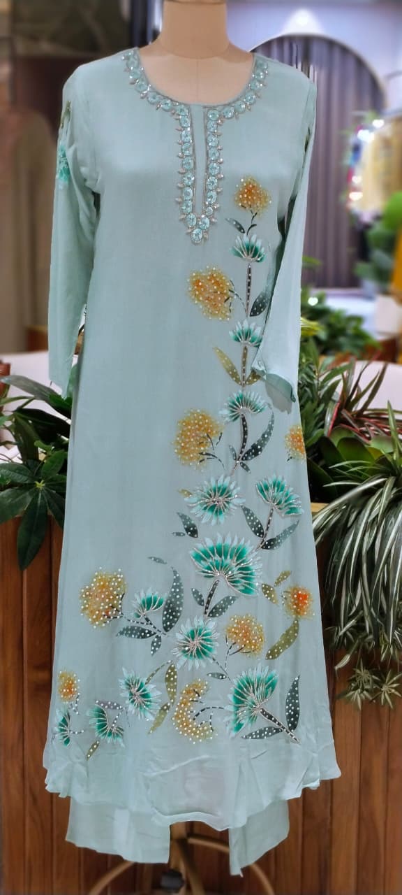 Elegant Digital Graceful Prints Pastel Shade Chinon A-Line Full Suit Set With Chiffon Dupatta- 16226