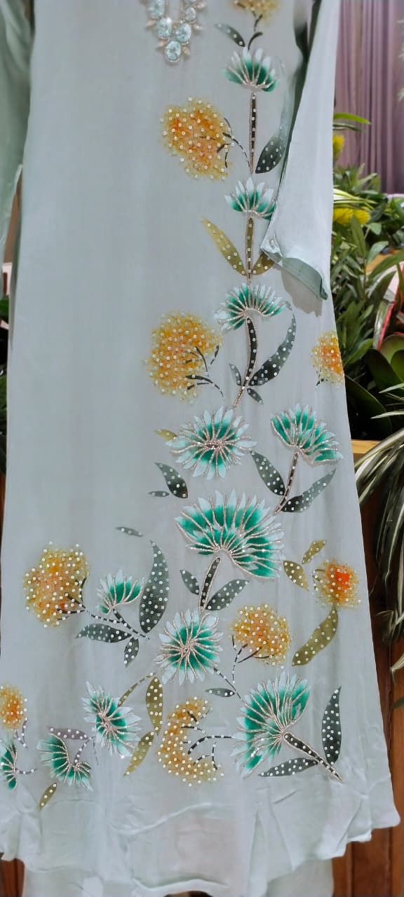 Elegant Digital Graceful Prints Pastel Shade Chinon A-Line Full Suit Set With Chiffon Dupatta- 16226