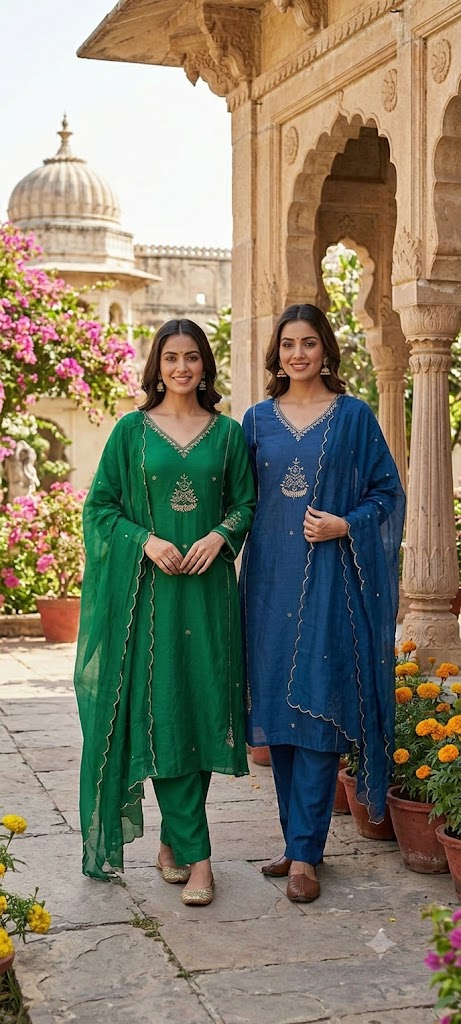 Solid Vibrant Color Palette Intricate Embroidery A-Line Mul-Chanderi Full Suit Set With Dupatta-16222