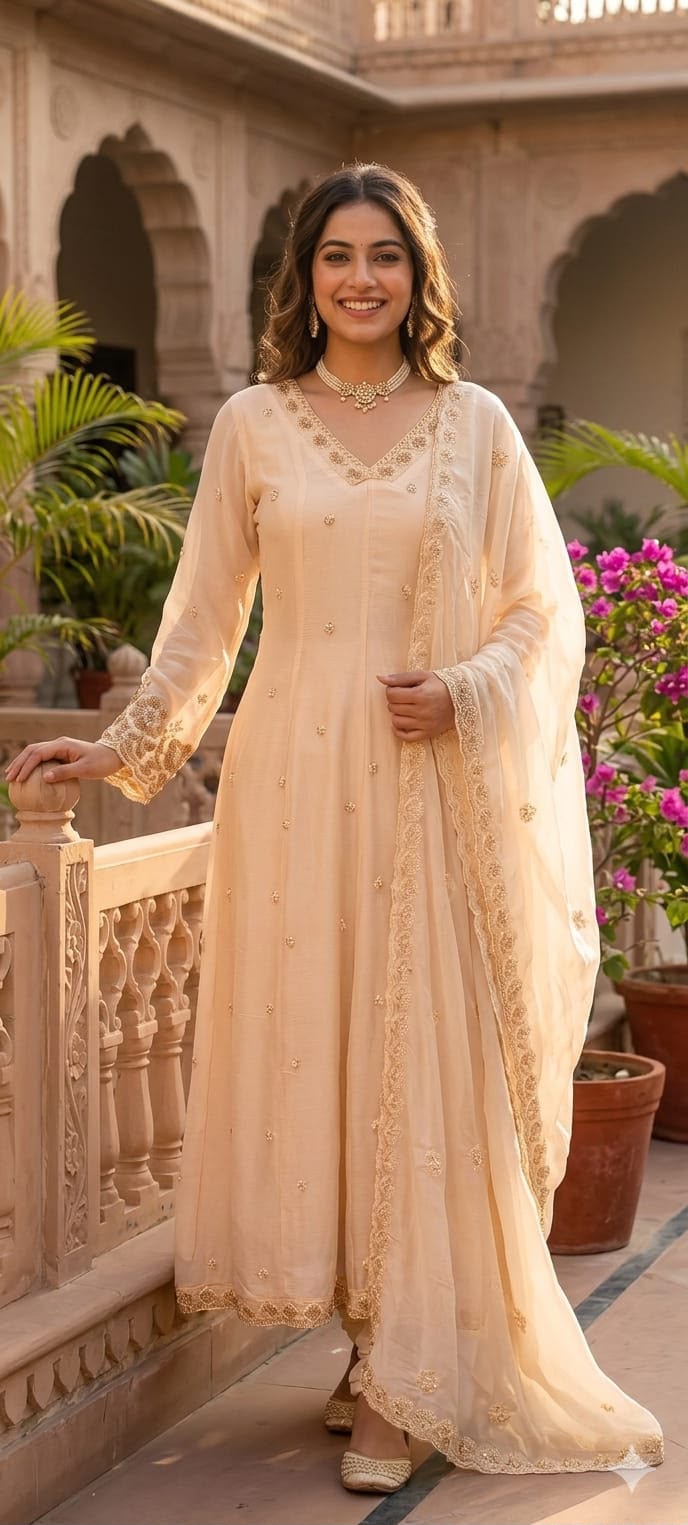Heavy Chinon Cut-Dana Hand Embroidered Flared Anarkali Full Suit Set With Dupatta- 15240