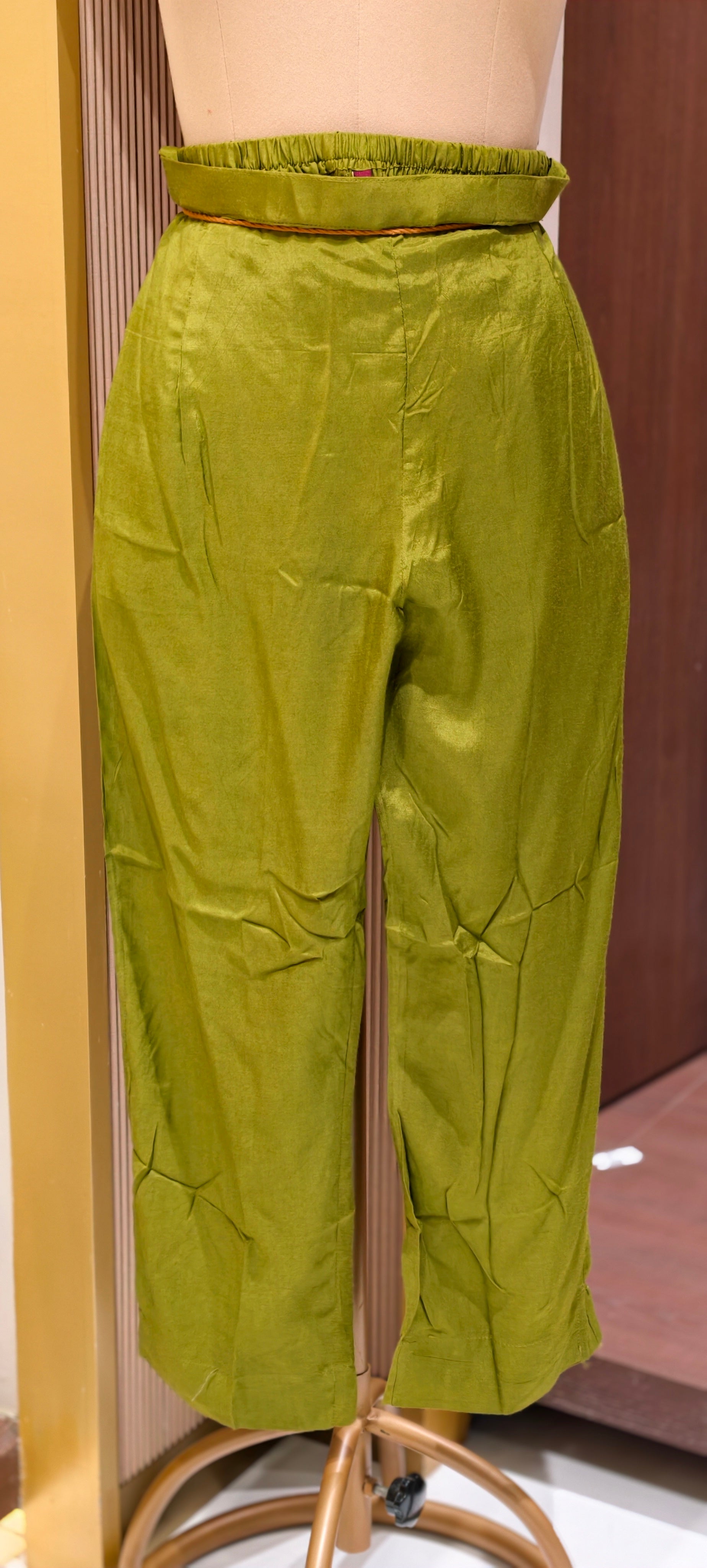 Moss Green Textured Ikat Pattern Full Suit Set with Zardosi Embroidered Neck LEAN FIT(ADVISIBLE NEXT SIZE)