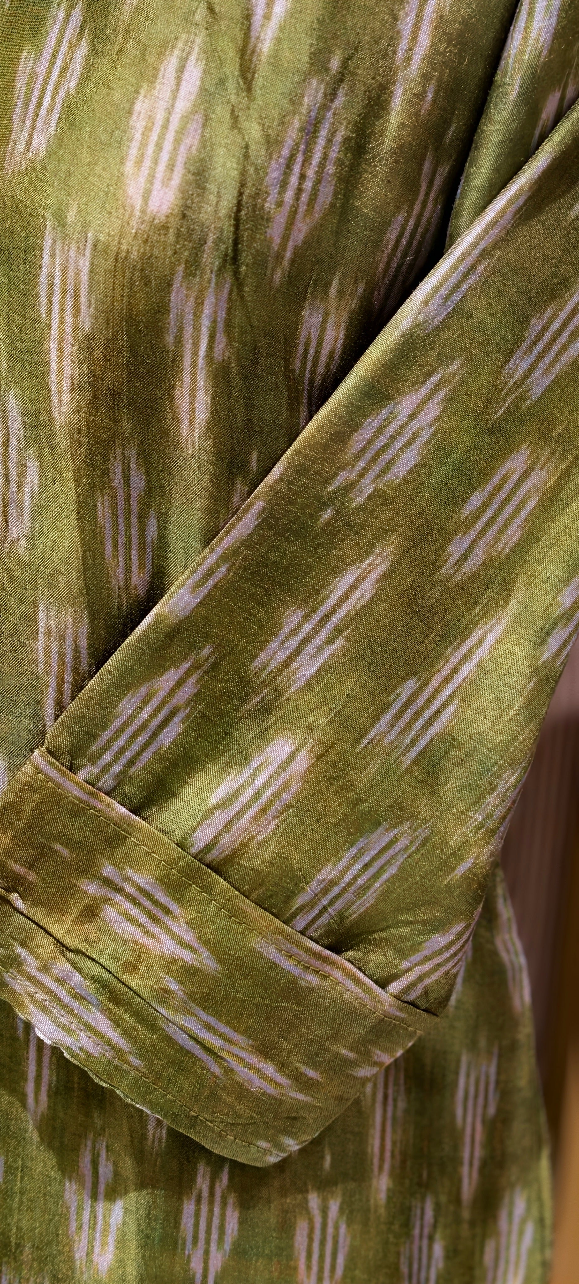 Moss Green Textured Ikat Pattern Full Suit Set with Zardosi Embroidered Neck LEAN FIT(ADVISIBLE NEXT SIZE)