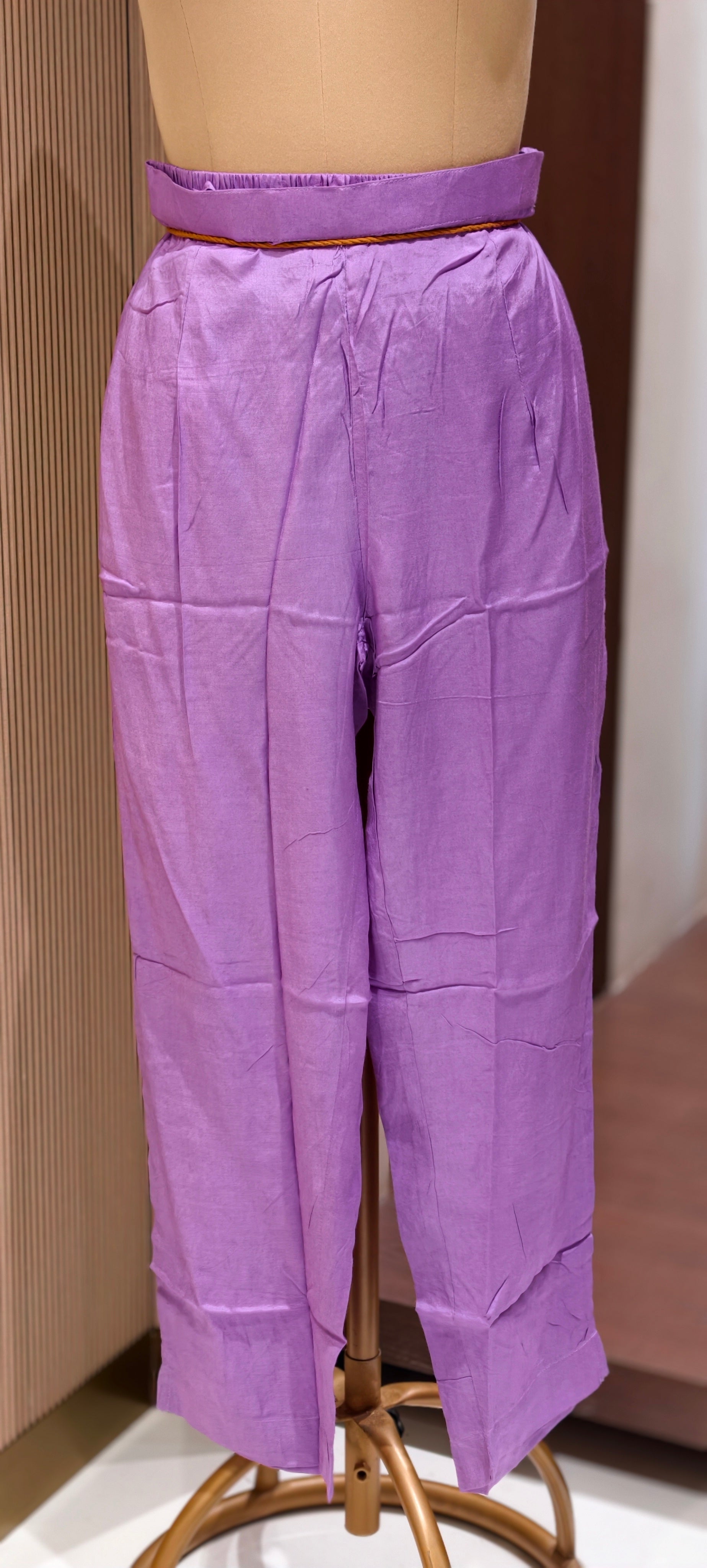 Detailed Floral Yoke Embroidery Lavender Purple Geometric Print Russian Silk Full Suit Set LEAN FIT(ADVISIBLE NEXT SIZE)
