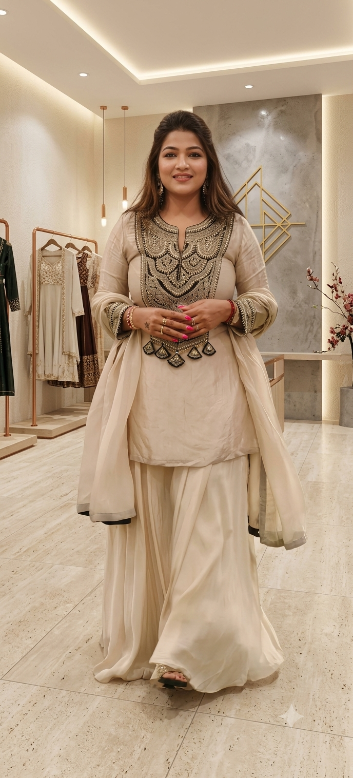 Zariya Premium Embroidered Sharara Full Suit Set With Dupatta In Real Tissue & Organza Fabric- 10773